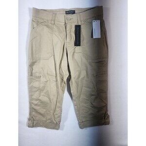 Lee Relaxed Fit Mid Rise Cuffed Hem Cargo Capri Pants Size 6 Petite Tan Stretch